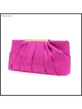 Pleated Satin Evening Clutch with Detachable Chain Formal Handbag
